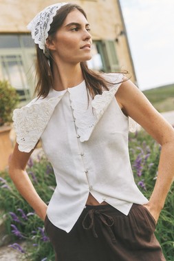 Lexi Sleeveless Embroidered Linen Blend Top Ivory