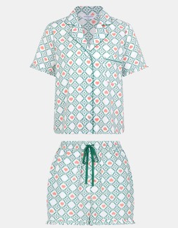Heart Print Ruffle Short Pyjamas Set